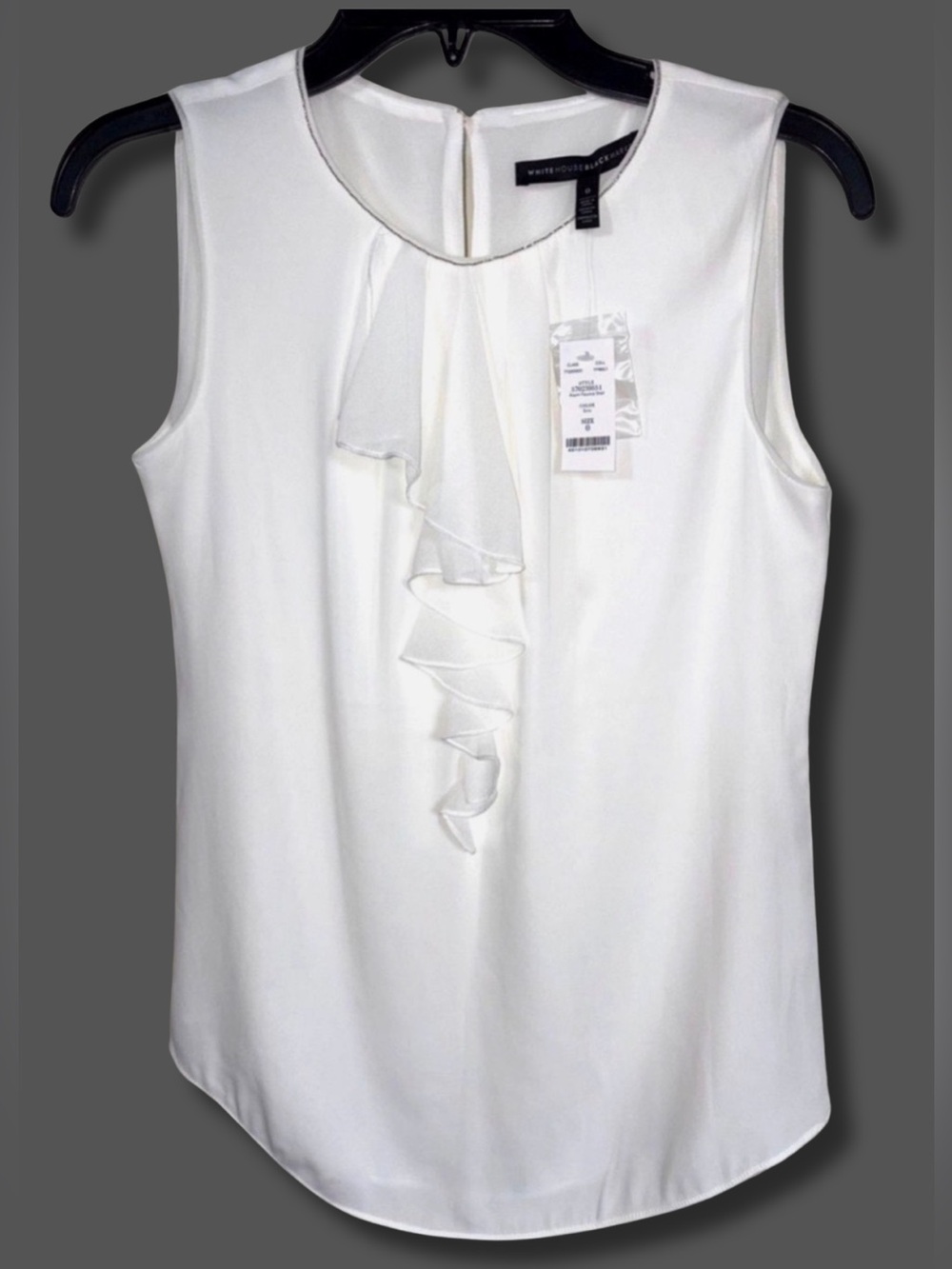 White House Black Market NWT Ruffle Front Shell Top Womens 0 Ivory Sleeveless